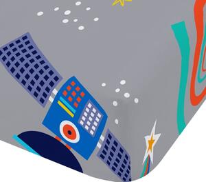Cearceaf pentru copii gri pentru pat de o persoană cu elastic 90x190 cm Lost In Space – Catherine Lansfield