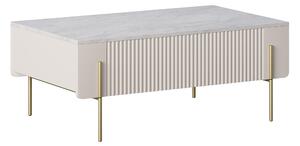 Măsuță de cafea Malmi 100 cm cu sertare - kaszmir / crema bianca / picioare aurii