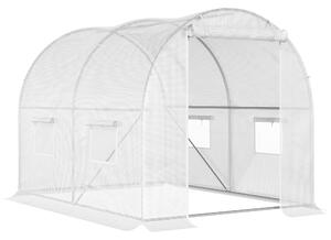 Outsunny Seră Tunel cu 4 Ferestre şi Usă Rulantă cu Fermoar, Seră pentru Plante din Oţel Zincat şi Polietilenă, 3x2x1.9 m, Alb | Aosom Romania