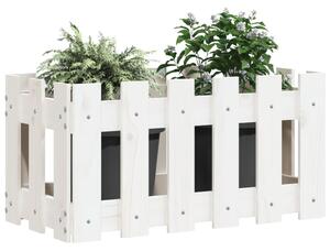 Jardinieră grădină design gard, alb, 60x30x30 cm lemn masiv pin