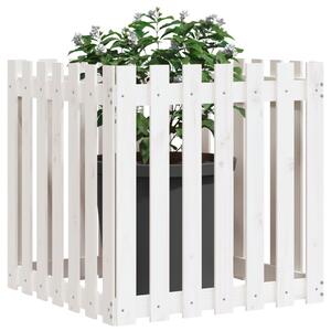 Jardinieră grădină design gard, alb, 70x70x70 cm lemn masiv pin