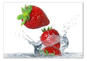 Tablou pe pe sticlă Căpșuni și apă