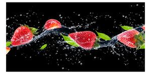 Tablou pe pe sticlă Căpșuni și apă