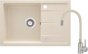 Deante Leda, set chiuvetă din granit cu baterie mixer cu cioc flexibil 670x440x164 mm, bej mat, ZRDG5113