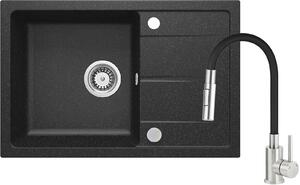 Deante Leda, set chiuvetă din granit cu baterie mixer cu cioc flexibil 670x440x164 mm, grafit mat, ZRDG2113