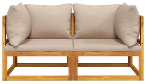 Canapele colț modulare, 2 buc, perne taupe, lemn masiv acacia