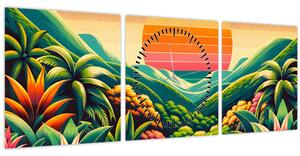 Tablou - Apus de soare multicolor (cu ceas) (90x30 cm)
