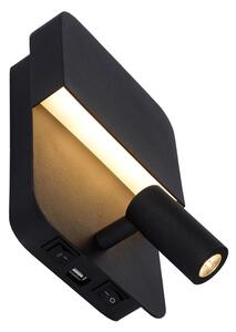 Aplică Lucide 79200/08/30 BOXER LED/5W/230V + LED/5W USB negru