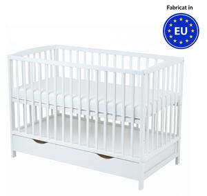 Patut din lemn masiv cu sertar si capac 120x60 cm Kidizi Orella alb,reglabil pe 3 nivele, certificat EN71