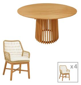 Set dining Elaiza-Kenda, Pako World, 5 piese, Bej-Natural, 120x120x75 cm