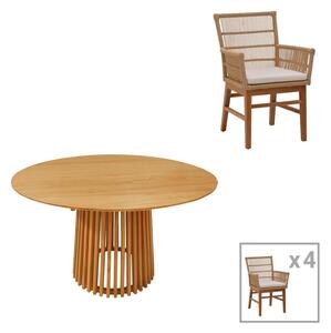 Set dining Kenda, Pako World, 5 piese, Bej-Natural, 120x120x75 cm