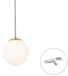 Lampă suspendată Art Deco aurie cu sticlă opal, incl. adaptor șină alb, monofazată - Slimline Flore