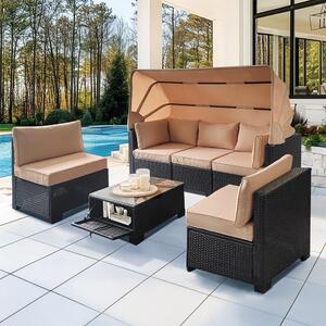 Set mobilier din ratan pentru grădină Avenberg GALIA negru/albastru + huse bej