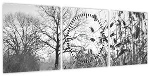 Tablou - Câmpuri în timpul iernii (cu ceas) (90x30 cm)