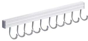 Cuier din aluminiu Pufo cu 10 carlige pentru bucatarie sau baie – Organizator pentru prosoape, ustensile si accesorii, montaj pe perete, 50 cm
