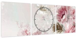 Tablou - Pictura flori roz (cu ceas) (90x30 cm)