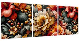 Tablou - Flori portocalii și roșii (cu ceas) (90x30 cm)
