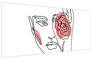 Tablou - Linie de artă față cu trandafir (120x50 cm)