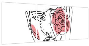 Tablou - Linie de artă față cu trandafir (cu ceas) (90x30 cm)
