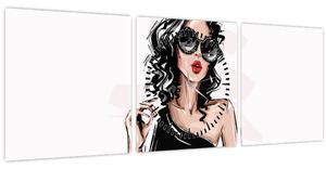 Tablou - Femeie de modă (cu ceas) (90x30 cm)