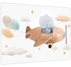Tablou - Acuarelă elefant într-un avion (70x50 cm)