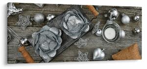 Tablou - decorațiuni argintii de Crăciun (120x50 cm)