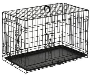Cusca de transport pentru animale cu 2 usi cu inchidere de siguranta dubla, fir de otel si ABS 76×46×52cm Negru PawHut | Aosom RO