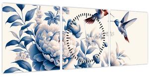 Tablou - Colibri deasupra florii (cu ceas) (90x30 cm)
