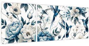 Tablou - Colibri cu flori (cu ceas) (90x30 cm)