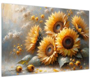 Tablou - Pictură cu floarea-soarelui (90x60 cm)