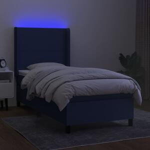 Pat cu arcuri, saltea și LED, albastru, 90x200 cm, textil