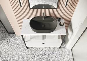 Blat lavoar baie marmură compactă Terrazzo alb mat 121x46 cm Jungborn