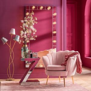 Fotoliu Glamour Roz cu Picior Auriu din Oțel și Tapiterie Sintetică