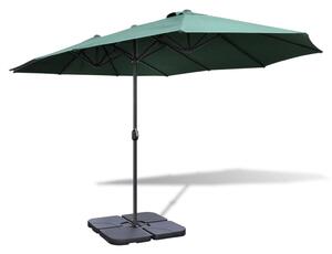 Umbrelă cu bază portabilă, 2,7 x 4,6 m, aluminiu, verde