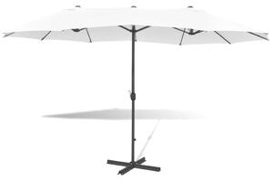 Umbrelă cu bază portabilă, 2,7 x 4,6 m, aluminiu, alb nisipiu