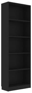 Bibliotecă cu 5 rafturi, negru, 60x24x175 cm, lemn prelucrat