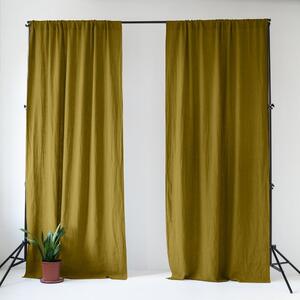 Draperie galben ocru-verde din in 140x250 cm Moss Green – Linen Tales