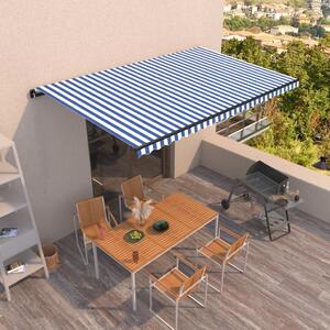 Copertină retractabilă manual, albastru și alb, 500x300 cm