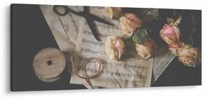 Tablou cu note muzicale și trandafiri (120x50 cm)