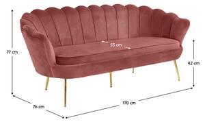 KONDELA Canapea de lux, 3 locuri, ţesătură de catifea roz / crom auriu, stil Art-deco, NOBLIN