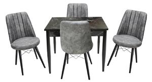 Set masă fixă Deco Negru Marmorat cu 4 scaune Apollo Gri Deschis