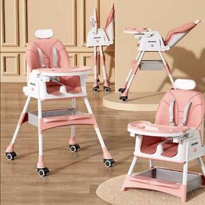 Scaun de masa pentru bebelusi, reglabil, pliabil, 2 in 1, roz, SB02
