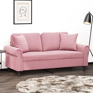 Canapea cu 2 locuri cu pernuțe, roz, 140 cm, catifea