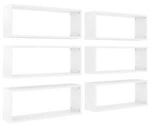 Rafturi de perete cub, 6 buc., alb extralucios, 60x15x23 cm PAL