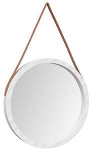 Oglindă de perete cu o curea, alb, Ø 55 cm