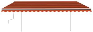 Copertină retractabilă manual, cu stâlpi, portocaliu&maro 5x3 m