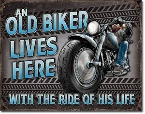 Placă metalică Old Biker - Ride, (42 x 30 cm)