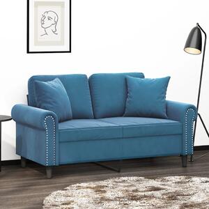 Canapea cu 2 locuri cu pernuțe, albastru, 120 cm, catifea