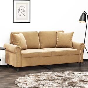 Canapea cu 2 locuri cu pernuțe, maro, 140 cm, catifea