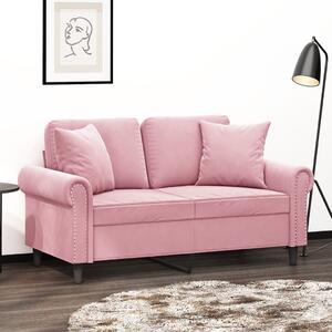 Canapea cu 2 locuri cu pernuțe, roz, 120 cm, catifea